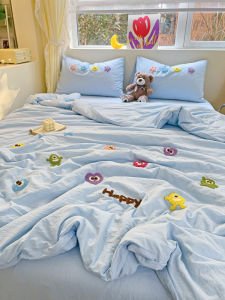 Ultra Soft Pure Cotton Summer Quilt Towel Embroidery Four Piece Set Cool Sensation Air Conditioner Quilt Student Dormitory Three Piece Set