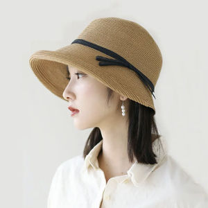 Summer Straw Hat Womens Hepburn Style Literary Elegance Fisherman Hat Sunshade Curling Wide Brim French Vintage Top Hat Tide