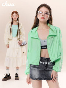 Chuu Casual Hooded Jacket Womens Spring Summer New Style Drawstring Zipper Short Length Fashionable Nylon Fiber Coat