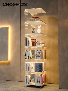 Nordic Acrylic Rotating Bookshelf Home Floor Standing Mobile Display Shelf Living Room Study Corner Multi-layer Storage Rack
