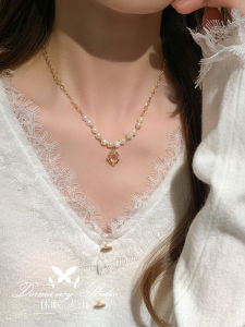 Retro Court Style Moonstone Imitation Baroque water Pearl Necklace Gentle Vintage Clavicle Chain Jewelry for Women