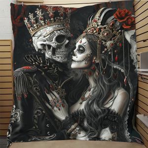 VIKAMA Day of the Dead Skeleton Couple Blanket Gorgeous Dark Declaration Living Room Sofa Decoration Party Personalized Cloak
