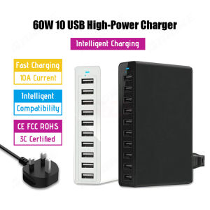[SG Seller] 50W 60W Multi USB Charger 6 10 Ports Phone Charge Fast Charging Station Power Adapter
