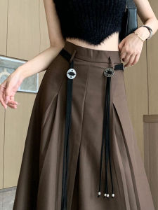 Brown Suit Skirt Womens Autumn 2023 New Arrival High Waist A- line Umbrella Skirt Slim Looking High-Looking Pleated Dress