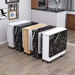 IMMUNI Folding table household small rectangular simple and easy to function with wheels moving dining table 4 people