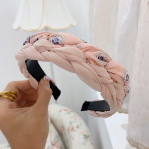 Sweet Fairy Pink Wide Edge Anti-Slip Hairband Womens High Hairline Floral Pattern Face Washing Headband Trendy Country Style