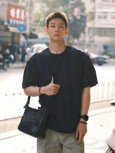 Black American Style Shoulder T-Shirt Mens High-End Feeling Summer Wear CleanFit Short Sleeve Heavyweight Xinjiang Cotton Half Sleeve