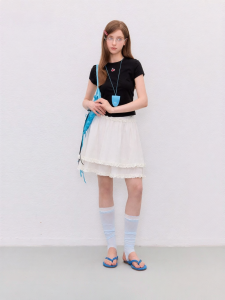 Water Drop Drilled Wood Ear Edge Sweet Skirt