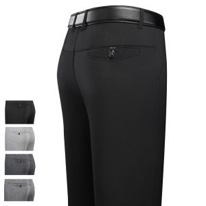 Male Spring Summer Casual Straight Pants Artificial Linen Business Casual Pants Mid Aged Mens Trousers