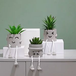 ตุ๊กตาแขวนต้นไม้สีเขียวจำลองกระถางต้นไม้ฉ่ำการตกแต่งห้องนั่งเล่นที่สร้างสรรค์และน่ารักห้องนอนเดสก์ท็อปพืชปูนซีเมนต์ตกแต่งกระถางดอกไม้