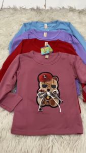 baju atasan t-shirt distro anak perempuan lengan panjang teddy bear tali pita - pakaian kaos anak cewek tangan panjang jahit aplikasi cewek beruang bear bertali sepatu pita 1 - 11 thn