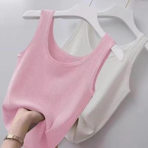 Áo Ba Lỗ Không Tay Bằng Lụa Băng Mùa Hè Cho Nữ Cỡ Lớn Cổ Tròn Áo Lót Cotton Dáng Rộng Thời Trang Áo Ba Lỗ