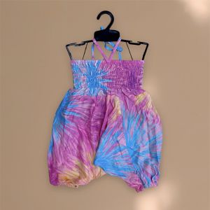 ชุดมัดย้อมจั๊มสูทเด็ก (ทรงแม้ว) 2-6 ปี พร้อมส่ง ผ้าแมมเบิร์ตพริ้ว เย็น ใส่สบาย ชุดไปทะเล OS002