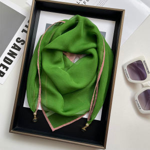 Womens Silk Scarf 2025 New Pure Color Lyocell Magnetic Buckle Square Scarf Neck Warmer Spring Summer Triangle Scarf