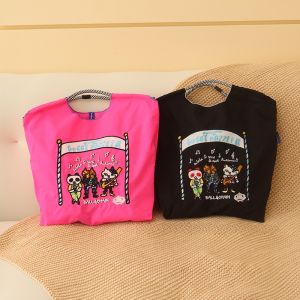 Embroidered Nylon Canvas Ball Chain Shoulder Bag Japanese and Korean Style Soft Handle Zipper Closure Medium Size Character Pattern