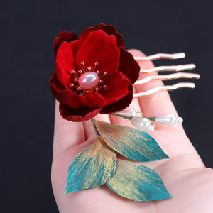 New Velvet Flower Peony Hairpin Traditional Chinese Style Wedding Hair Accessories Side Clip for Qipao Pinned up Hair