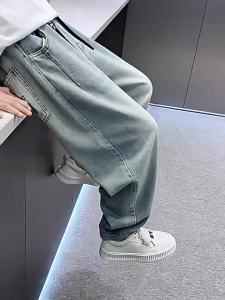 New Loose Jeans for Teens Boys 7-16years old Kids Denim Jeans Straight Leg Cut Jeans Baggy Pants Fashion Wide Leg Trousers Embroidered Trend Boys Pants Casual Jeans