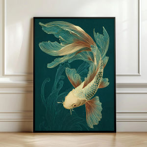 Yin Yang Koi Poster Koi Fish Wall Art Print Japanese Wave Painting Sakura Decor Traditional Asian Art Zen Home Decor