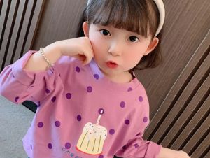 KYII Girls Long Sleeve summer children Cotton Korean Round-neck Top kyii0174