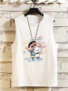 Cotton Sleeveless T-shirt Vest Summer Loose Waistcoat Sports Basketball Running Junior High School Boys Fitness Cartoon