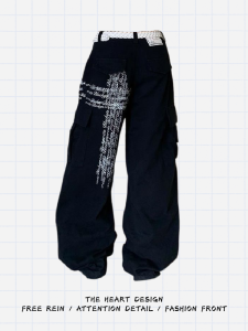 Quần Jeans Ống Rộng Phong Cách Đường Phố Màu Đen Rộng Rãi Cổ Điển Của Mỹ Quần Dài Thường Ngày Dài Đến Sàn Có Thắt Lưng Cao