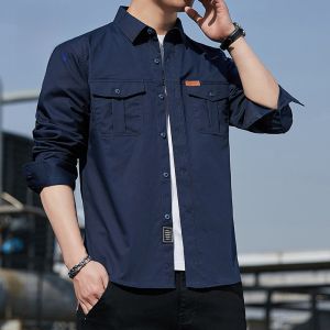 ROMON | Lormen Mens Long Sleeve Casual Denim Shirt Spring Autumn New Fashion Iron Free Workwear Jacket Loose Fit Cotton 100%
