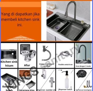 Kitchen Sink Modern 7545 Luxury Model Piano Black 1 Bowl Stainless Steel 304 / Bak Cuci Piring 7545 Hitam Viral With Waterfall