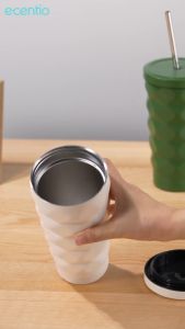 ECENTIO Stainless Steel Elemen Berlian Botol Minum Aesthetic 500ml Portabel Kopi Cup Tahan Dingin Cangkir Tumbler Dengan Sedotan