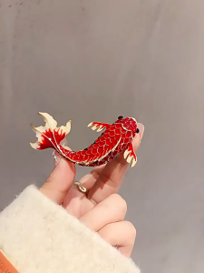 Bros Ikan Koi Tahun Baru Aksesoris Pakaian Gaya Cina Bros Ikan Koi Merah