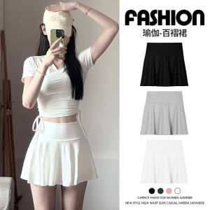 Váy Ngắn Thể Thao Cạp Cao Mùa Hè Mỏng Mới Chạy Bộ Chống Ánh Sáng Xếp Ly Thể Thao Yoga Quần Lưới Quần Tennis