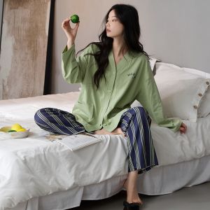 MiiOW | Pure Cotton Long Sleeve Sleepwear Set For Women Spring Autumn Lightweight Home Clothes Outwear Suitable For Casual Occasions