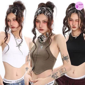 เสื้อครอป ผ้าร่อง ครอปเสื้อกล้าม มีฟองน้ำเย็บติด L1054