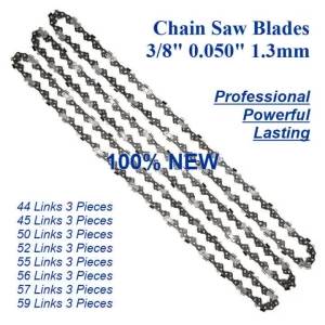 Chainsaw Blades 3 Pieces Saw Chains Semi Chisel for 3/8" Pitch 1.3mm Gauge 44 45 50 52 55 56 57 59 Drive Links Are Available