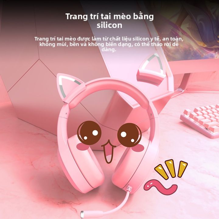 EWEADN | Tai nghe Gaming Tai Mèo màu Hồng, Có dây (Jack 3.5mm & USB ...
