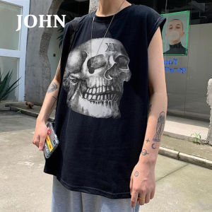 JOHN Summer Tank Top Plus Size Pattern Print Loose Large Size Summer Mens and Womens Sleeveless T-shirt Trendy