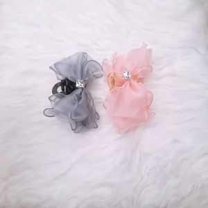 Kẹp tóc nhựa phối nơ voan đính đá cặp tóc hàm cá mập nơ cánh to điệu đà