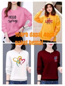 kaos wanita lengan panjang 100rb dapat 4pcs motif LOVE BEAR terbaru merah bahan babyterry premium sudah dapat 4 warna randam dan 4 motif terbaru