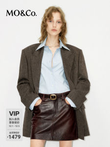 MoCo Mens Wool Linen Shoulder Padded Neutral Texture Suit Jacket Street Style Long Sleeve Double Breasted Pure Color