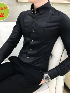 Autumn Mens Long Sleeve Casual Shirt Elastic Pure Color Slim Fit Business Casual British Style Fashionable Mens Shirt