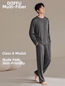 Mens Lightweight Summer Sleepwear Long Sleeve and Pant Set