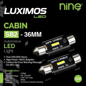 NINE LUXIMOSLED LAMPU LED CABIN / CANBUS CABIN SB2 36 MM CABIN TABUNG WHITE DOCKET 36 MM SUPER TERANG PNP UNIVERSAL