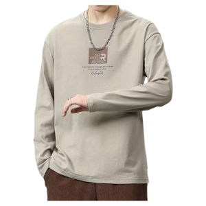 Pure Cotton Long Sleeve T-Shirt Mens Sporty Casual Loose Innerwear Base Shirt Breathable Sweat Absorbent round Neck Design
