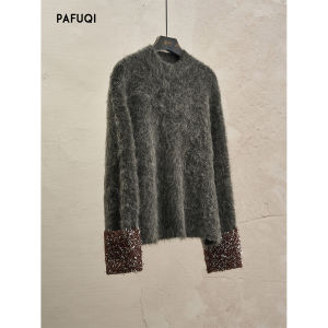 PAFUQI | Bộ Áo Sweater Phong Cách Thanh Lịch Dễ Thương Màu Xám