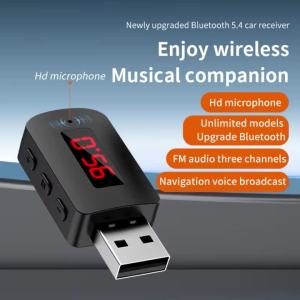 Kebidumei | Bluetooth 5.4 FM Transmitter Receiver USB Wireless Audio Adapter Handsfree Calling with LED Display HIFI Stereo For Car FM Radio