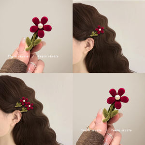 A Little Flower! Wine Red Flowers Barrettes! Exquisite Duckbill Clip Side Broken Hair Bang Hairpin Female Summer