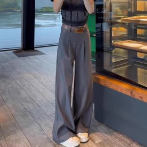 Gray High-End Drapey Wide-Leg Suit Pants Women Spring Autumn 2025 New Loose Straight Casual Floor-Length Trousers