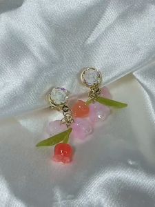 GL 18K GOLD Fashion Pink temperament camellia design Earrings ES63671