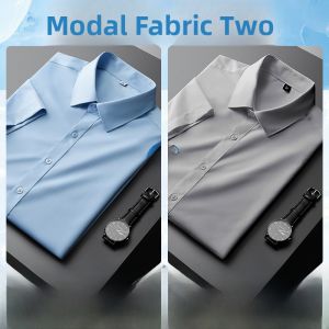 ROMON | Romon Ice Silk Short Sleeve Shirt Mens Summer Thin Casual Business Anti-iron Professional Formal Shirt Fashion Urban Style