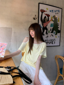 NIHAOKANONG | Áo Thun Dây Nhỏ Quai Ngang Hai Mảnh Màu Đối Lập Mùa Hè
