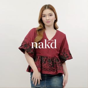NAKD FASHION ROSELLA V NECK SANEPA EYELET RUFFLE SLEEVE PEPLUM CASUAL CLASSY BLOUSE TOP 1785